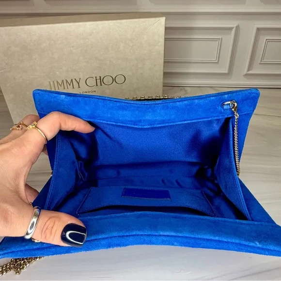 Jimmy Choo Venus Electric Blue Suede Clutch | Crystal Embellished | New - Picture 4 of 5